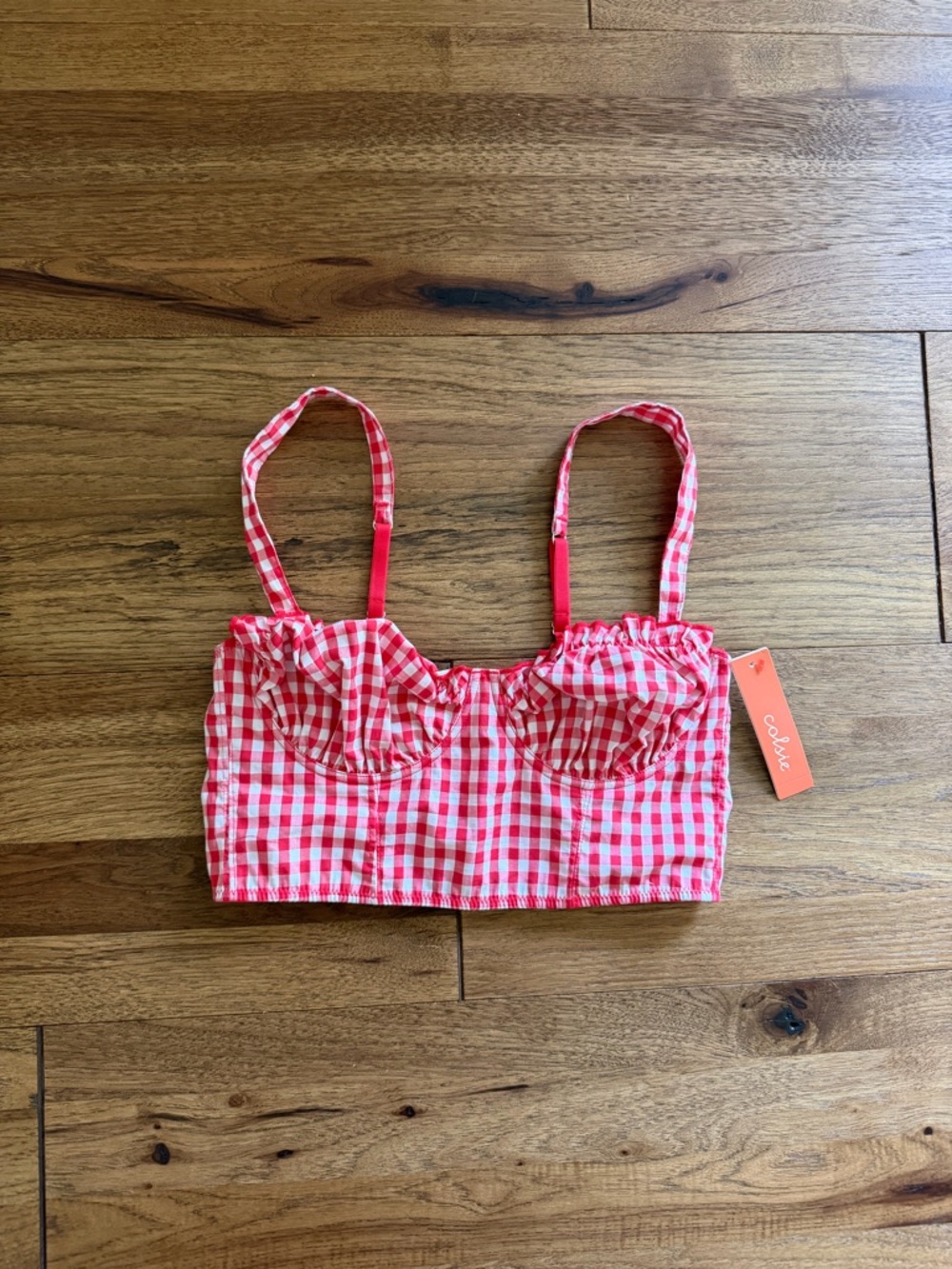 NWT Colsie Red & White Gingham Bustier Crop Top Women’s Sz S Festival Western